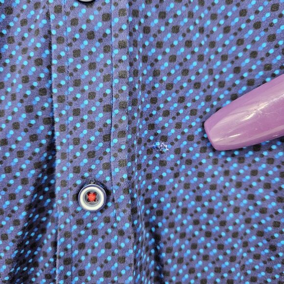Butter Cloth Shirt Mens Large‎ Blue Circles Preppy Button Up Stretch FLAWS - Picture 3 of 11